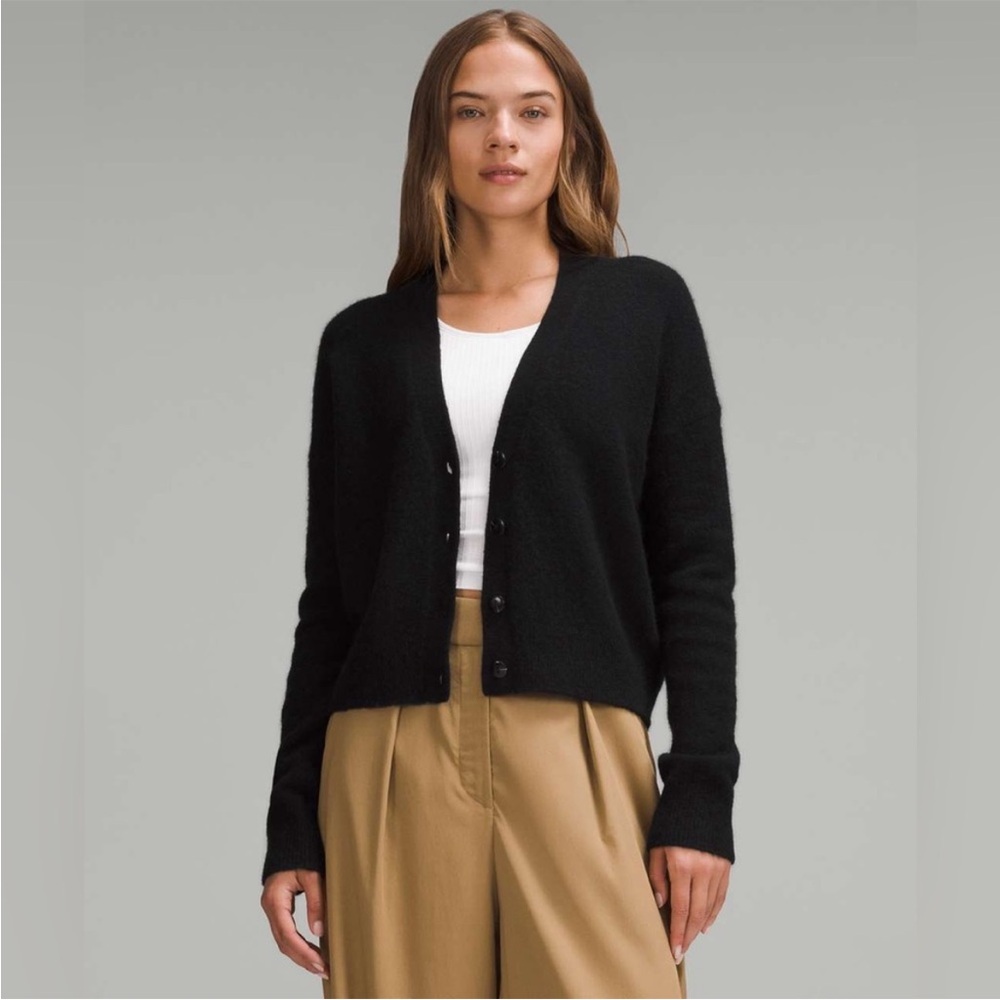 Lululemon Alpaca Wool Blend Black Cardigan XL Minimalist Office Chic Scandi